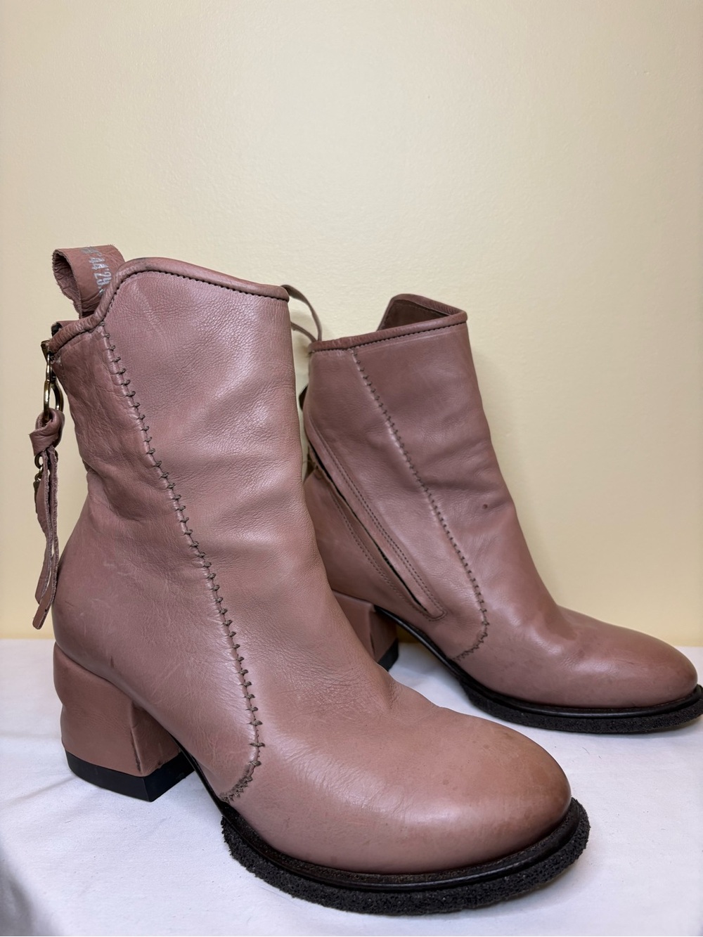 A.S.98 Women's Leather Ankle Boots in Dusty Rose Size 38
